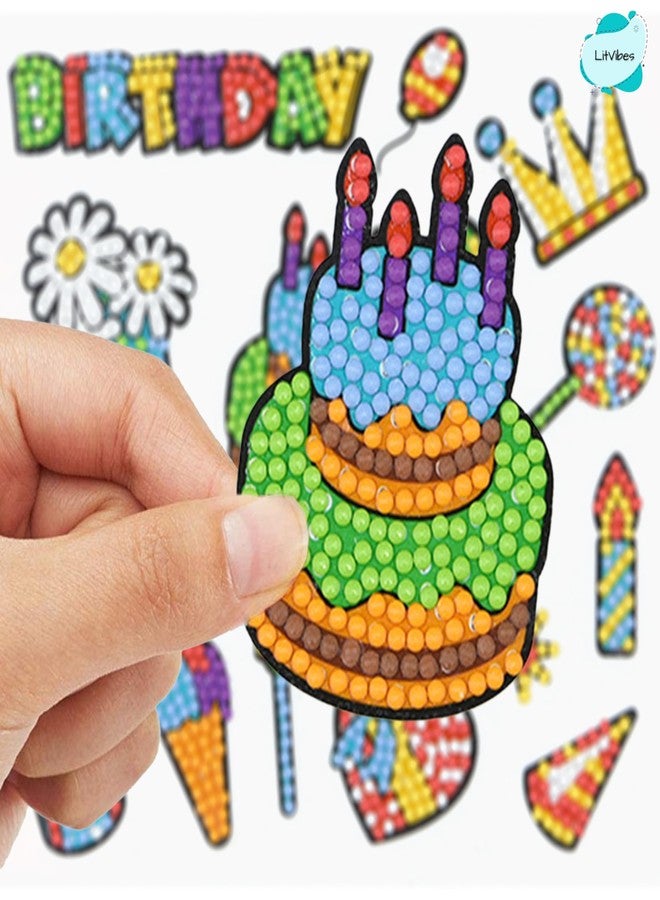 LitVibes DIY Diamond Painting 5D Stickers,Mosaic Diamond Stickers Art and Craft kit for Kids & Children - (Birthday Designs) - Image 3